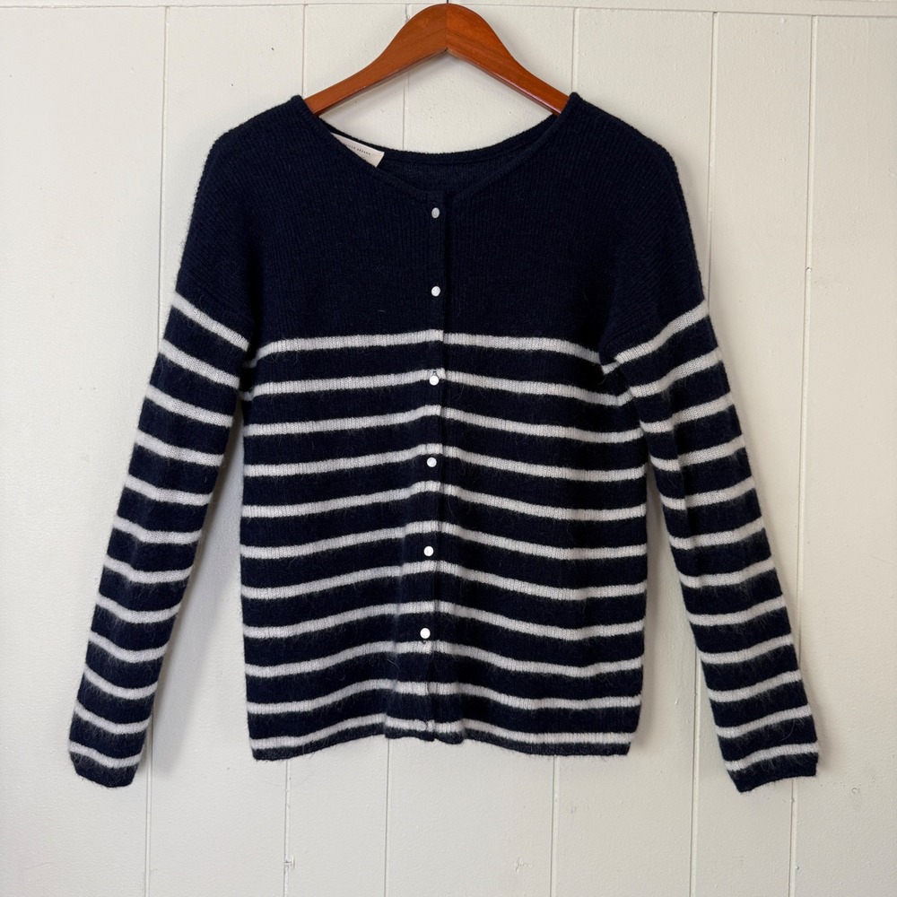 Sezane Womens Gaspard Nautical Cardigan Navy Striped Sweater Size S Preppy Chic